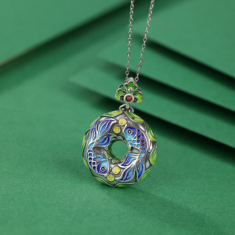 KarmaRipple's 990 Sterling Silver Koi Fish Bronze Coin Peace Buckle Fortune Wealth 925 Sterling Silver Pendant Necklace p1