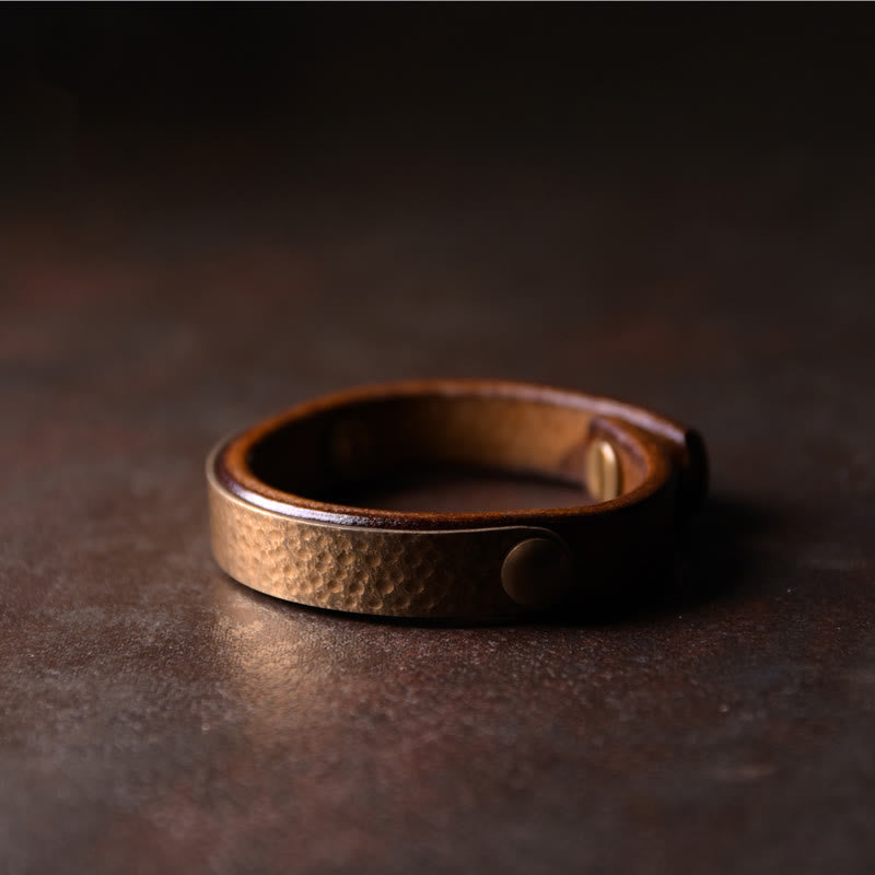 KarmaRipple's Vintage Handmade Texture Bronze Brass Leather Wealth Bracelet Bangle p1