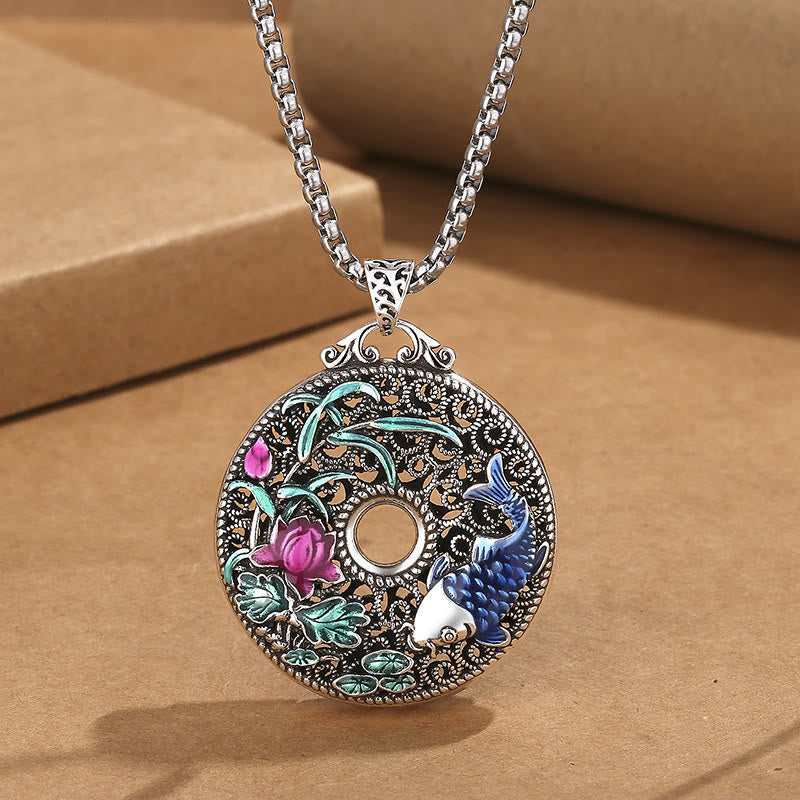 KarmaRipple's Koi Fish Lotus Peace Buckle Fu Character Wealth Fortune Pendant Necklace p1