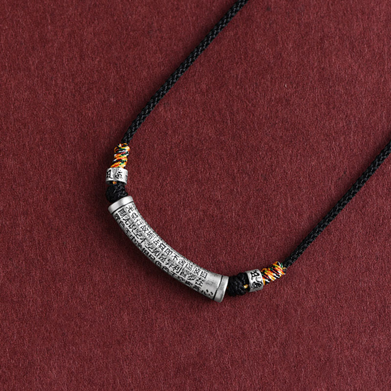 KarmaRipple's 999 Sterling Silver Six True Word Heart Sutra String Pendant Necklace p1