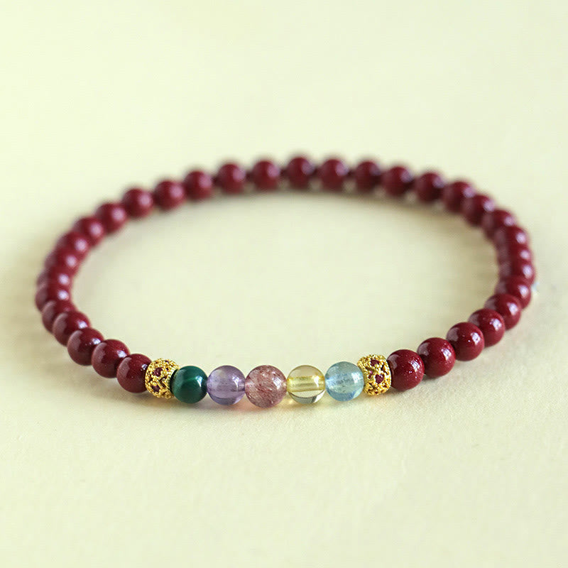 KarmaRipple's Cinnabar Aquamarine Citrine Strawberry Quartz Amethyst Malachite Blessing Bracelet p1