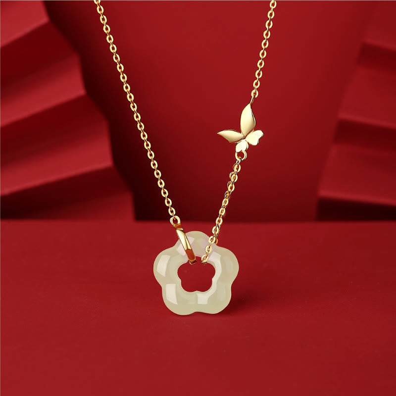 KarmaRipple's 925 Sterling Silver Butterfly Hetian Jade Flower Blessing Pendant Necklace p1