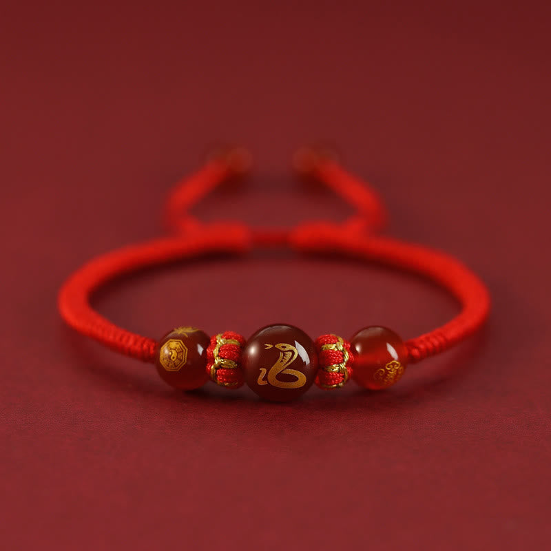 KarmaRipple's Handmade Red Agate Chinese Zodiac Red String Woven Protection Bracelet p1