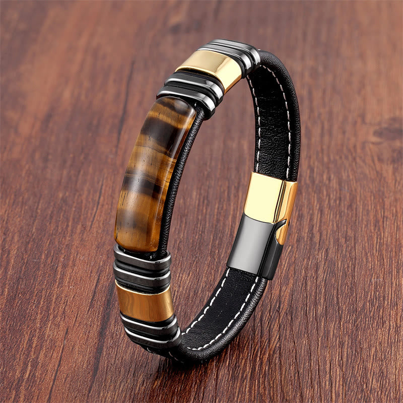 KarmaRipple's Tiger Eye Stone Clear Thinking Leather Buckle Bracelet p1