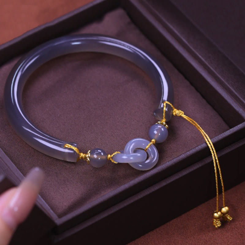 KarmaRipple's Gray Agate Bronze Hook Peace Cuff Half Bracelet Bangle p1