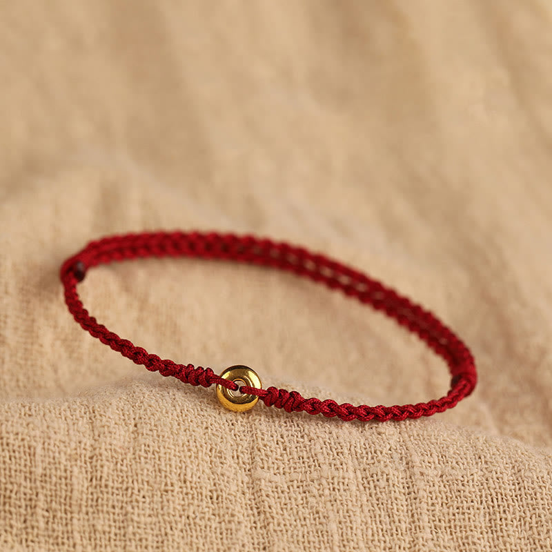 KarmaRipple's 999 Gold Small Peace Buckle Red String Protection Fortune Woven Bracelet Anklet p1
