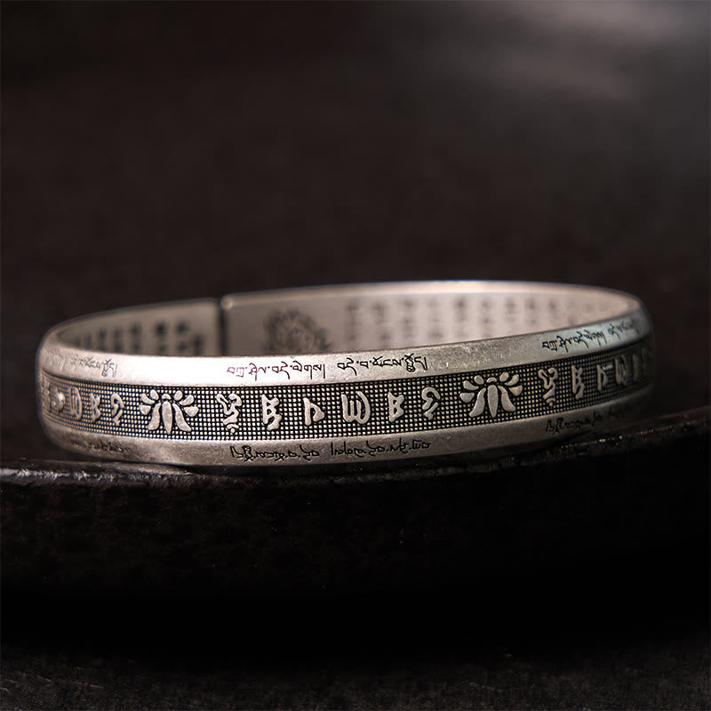 KarmaRipple's Om Mani Padme Hum Heart Sutra Mantra Lotus Peace Meditation Cuff Bracelet Bangle p1