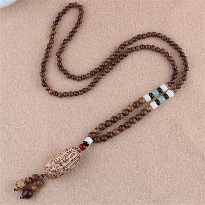 KarmaRipple's Tibetan Wenge Wood Bodhi Seed Agate Elephant Protection Pendant Necklace p1