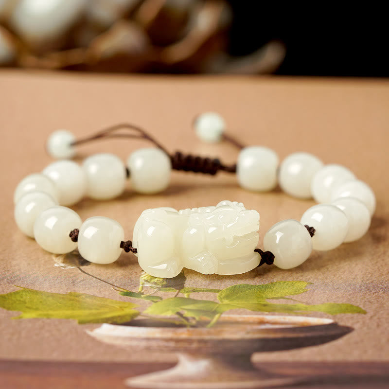 KarmaRipple's Authentic Hetian Ivory Jade PiXiu Wealth String Bracelet p1