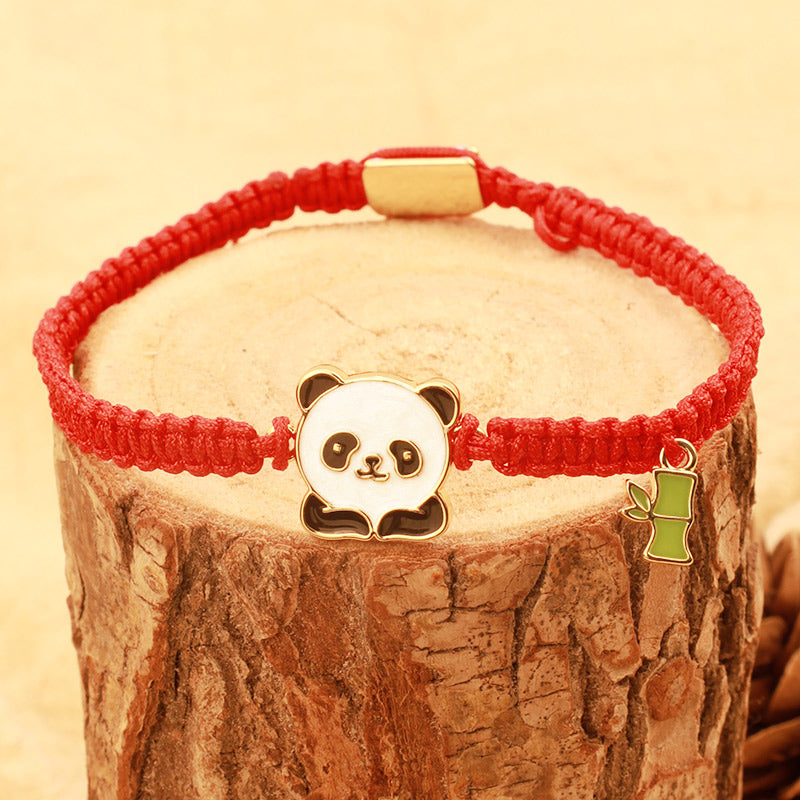 KarmaRipple's Tibetan Handmade Panda Bamboo Fortunate Red String Bracelet p1