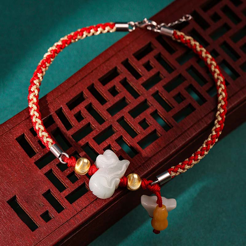 KarmaRipple's Chinese Zodiac Jade Prosperity Red String Bracelet Anklet p1