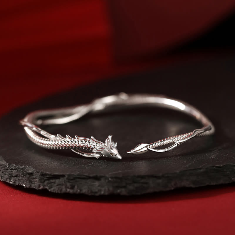 KarmaRipple's 925 Sterling Silver Year of the Dragon Design Fortune Metal Cuff Bracelet Bangle p1