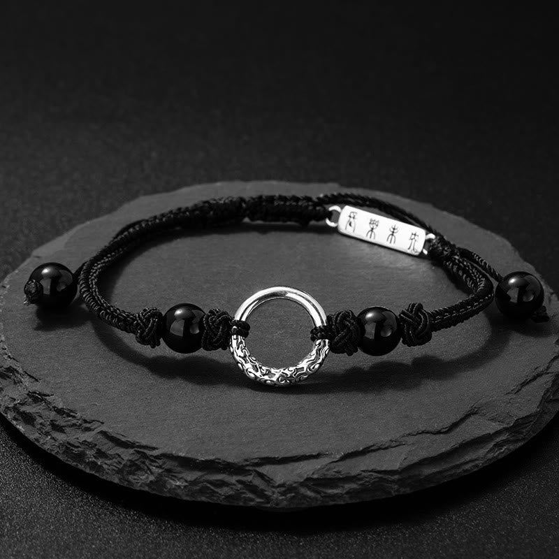 KarmaRipple's 925 Sterling Silver Black Onyx Peace Buckle Protection Bracelet p1