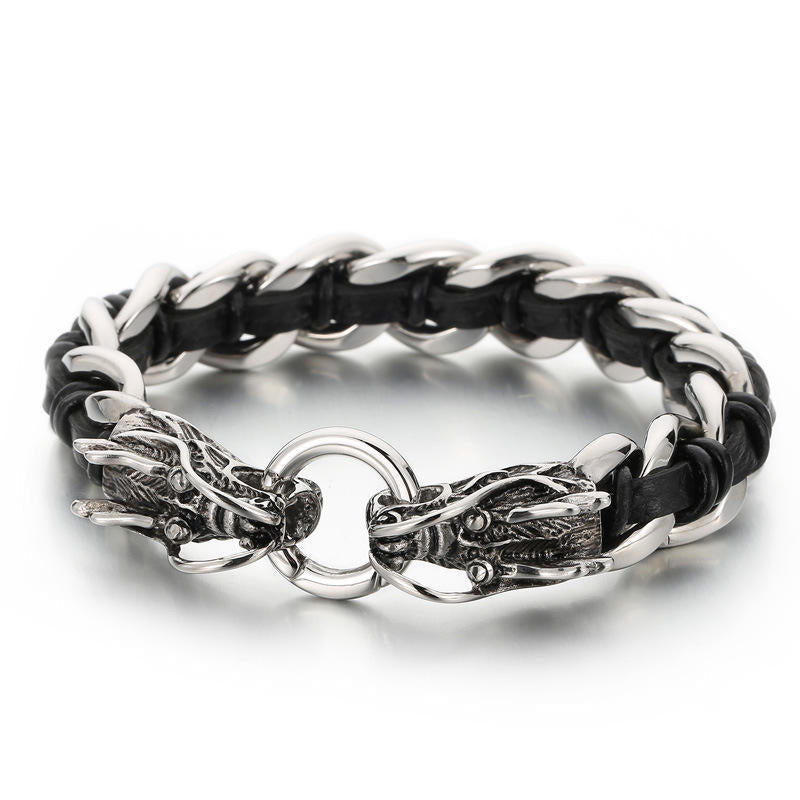 KarmaRipple's Dragon Leather Titanium Steel Protection Fortune Woven Bracelet p1