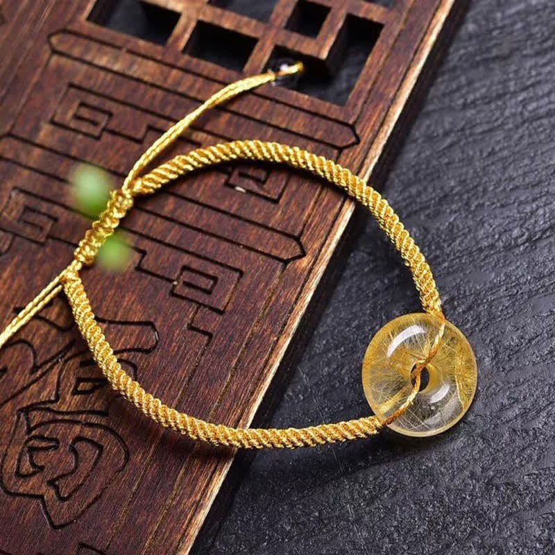 KarmaRipple's Round Citrine Peace Buckle Happiness Woven Bracelet p1