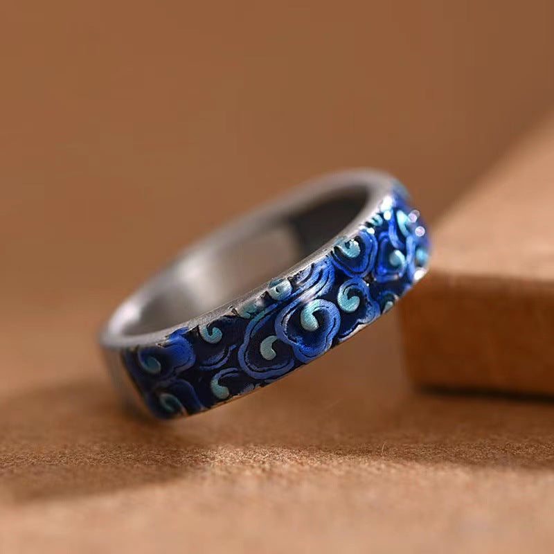 KarmaRipple's Blue Auspicious Clouds Design Balancing Bronze Adjustable Ring p1