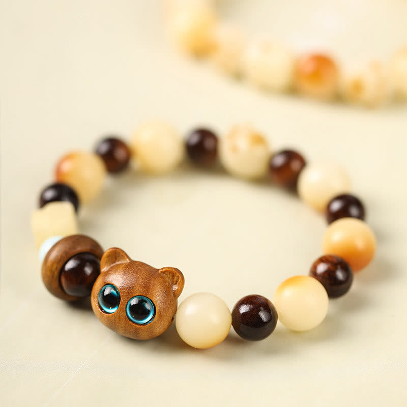 KarmaRipple's Authentic Bodhi Seed Sandalwood Fortunate Cute Cat Head Paw Claw Peace Bracelet p1