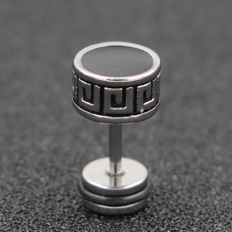 KarmaRipple's Cool Men Titanium Steel Balance Round Stud Earrings p1