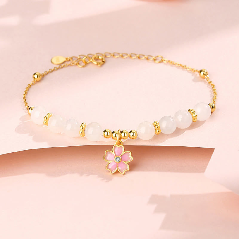 KarmaRipple's 925 Sterling Silver Hetian Ivory Jade Cherry Blossom Protection Bracelet p1