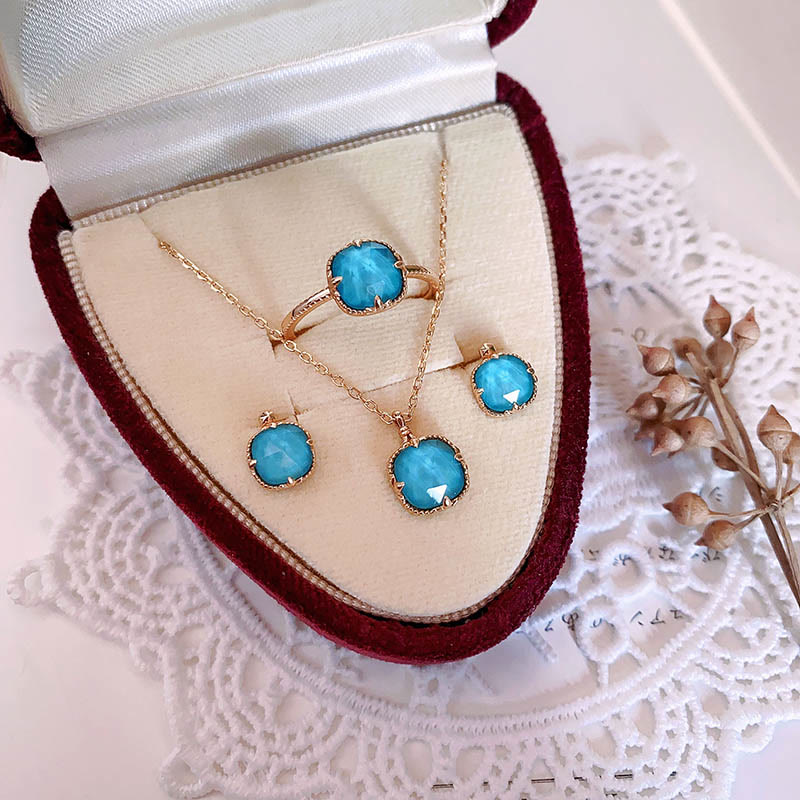 KarmaRipple's 925 Sterling Silver Plated Gold Turquoise Protection Ring Earrings Pendant Necklace Set p1