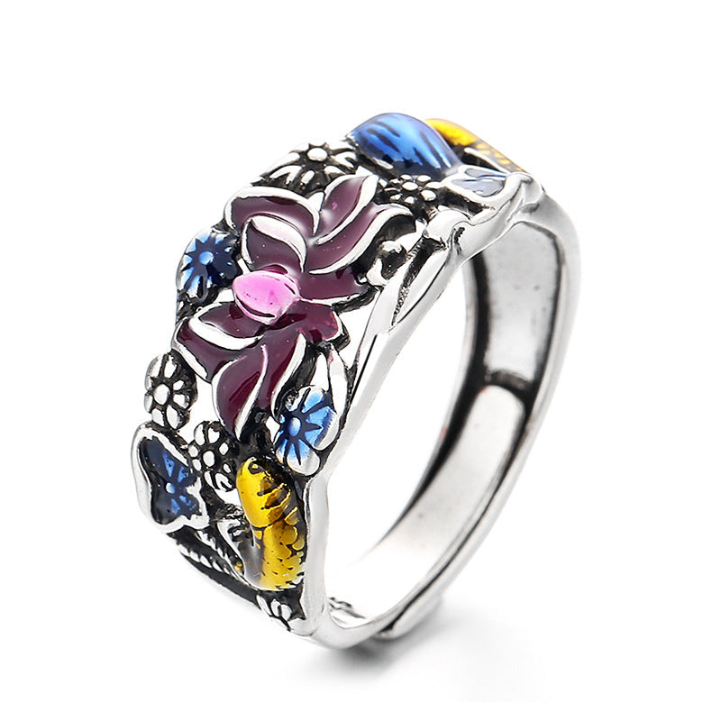 KarmaRipple's Koi Fish Lotus Flower Leaf Design Fortune Wealth Ring p1