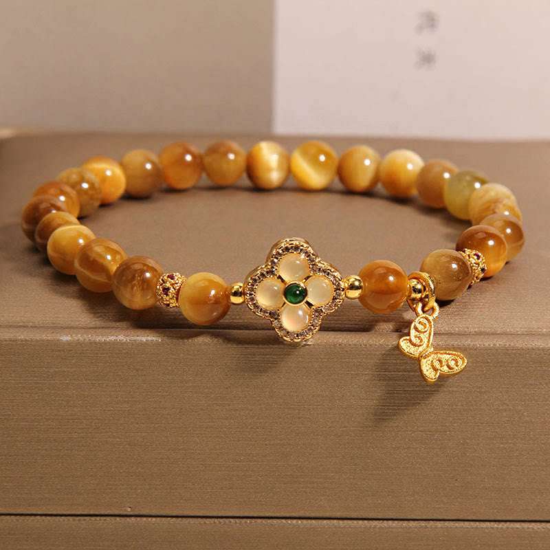 KarmaRipple's Tiger Eye Four Leaf Clover Butterfly Protection Bracelet p1