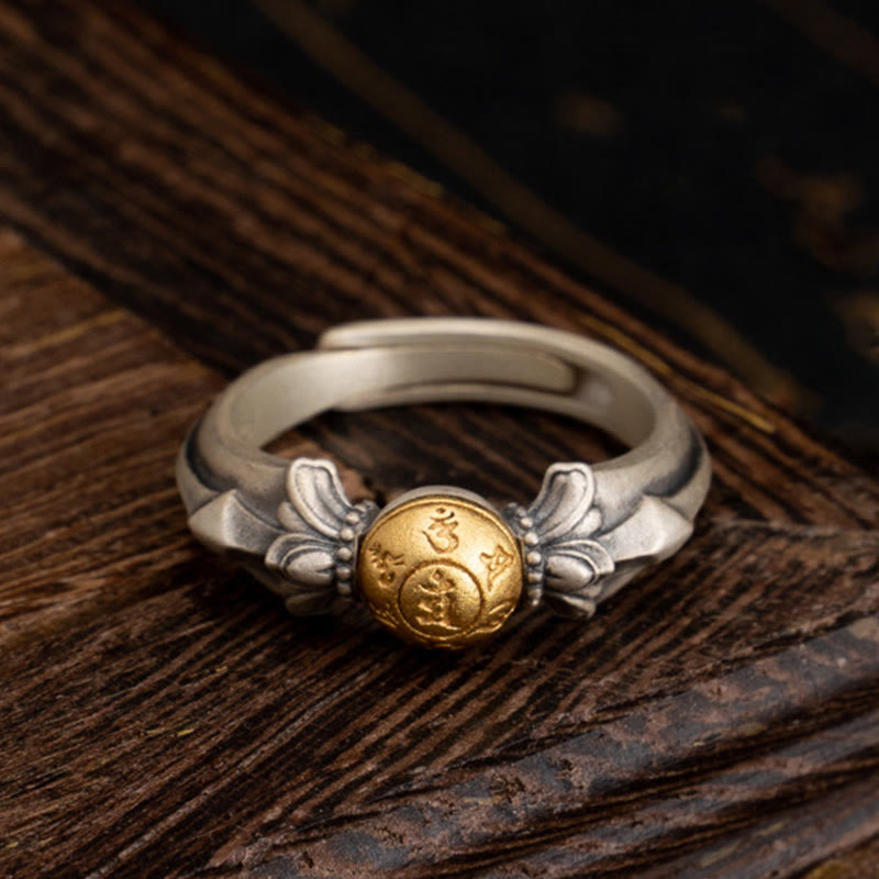 KarmaRipple's 925 Sterling Silver Manjusri Mantra Om Mani Padme Hum Peace Adjustable Ring p1