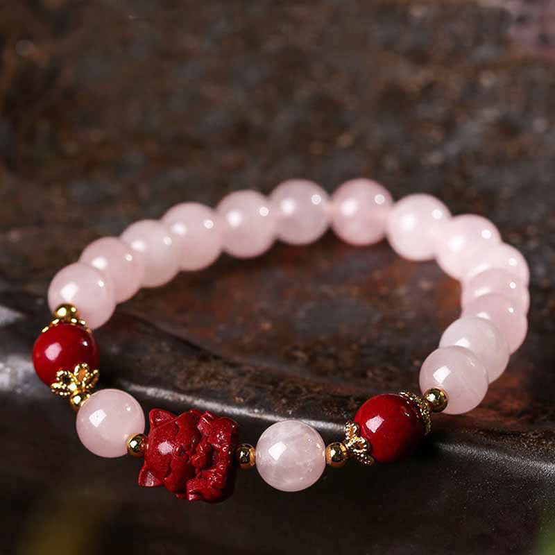 KarmaRipple's Authentic Pink Gemstone Cinnabar Nine Tailed Fox Love Bracelet p1
