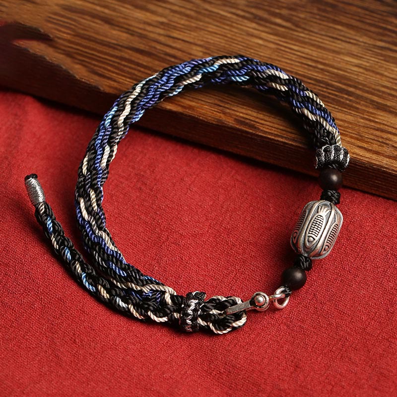 KarmaRipple's 925 Sterling Silver Koi Fish Wealth Reincarnation Weave Braid String Bracelet p1