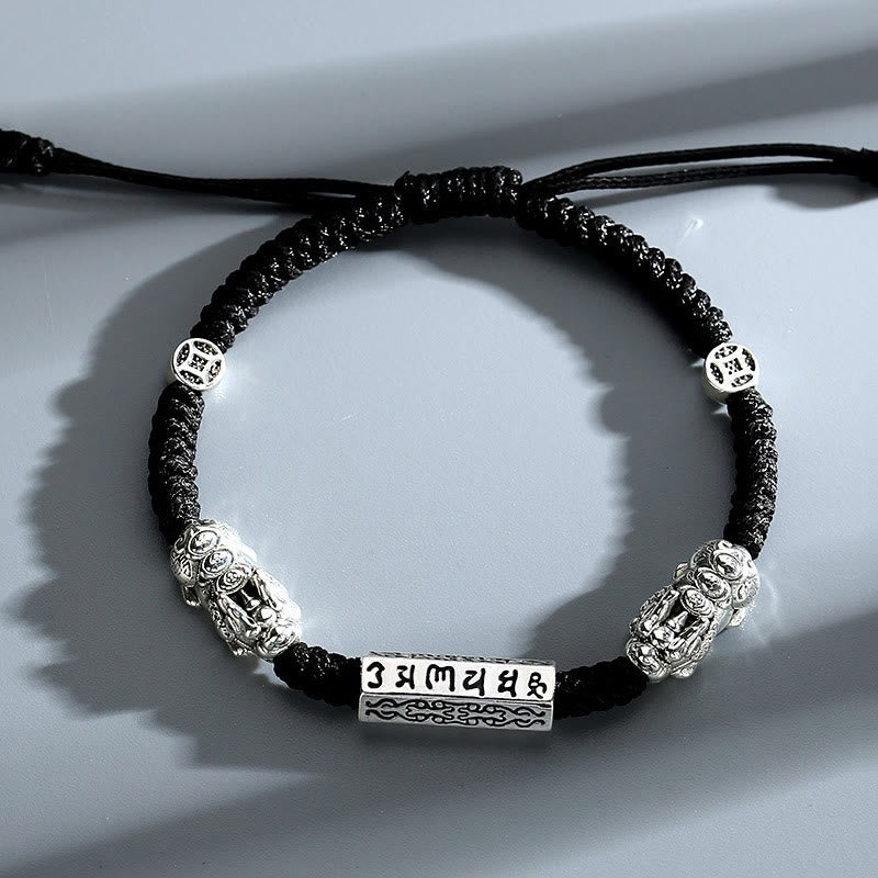 KarmaRipple's Double PiXiu Feng Shui Bronze Coin Om Mani Padme Hum String Bracelet p1