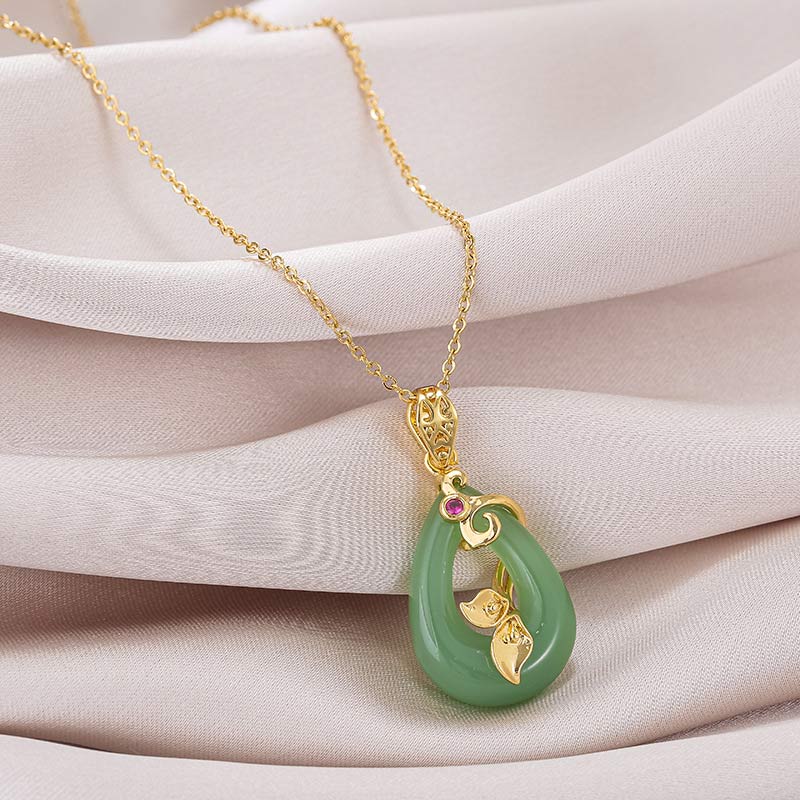 KarmaRipple's Jade Oval Pattern Blessing Fortune Pendant Necklace p1