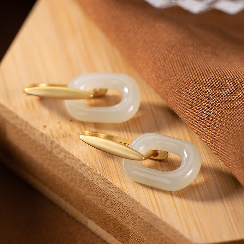 KarmaRipple's 925 Sterling Silver Round Ivory Jade Happiness Blessing Earrings p1