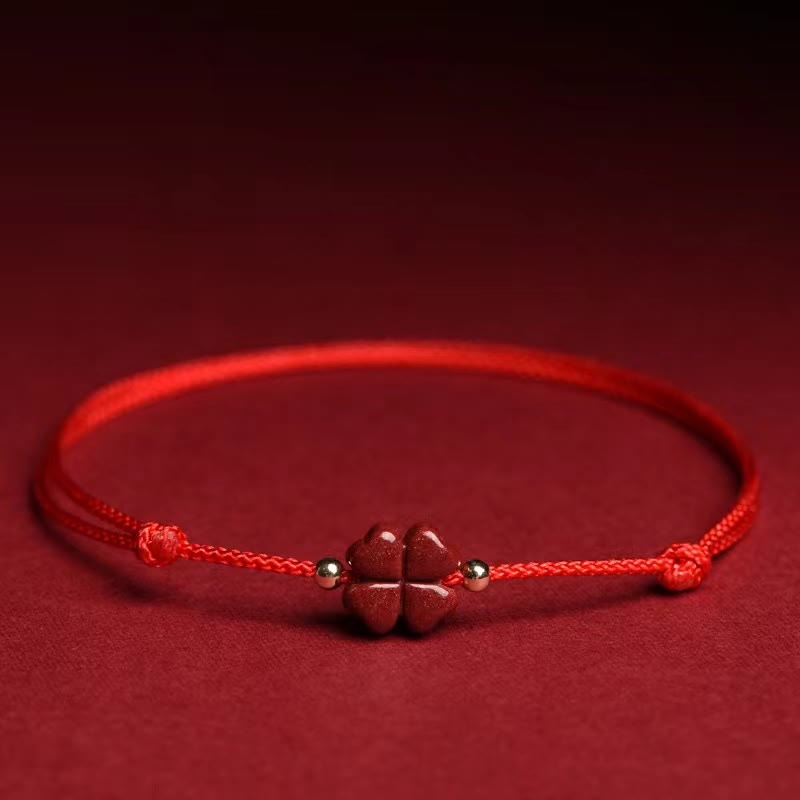 KarmaRipple's Authentic Cinnabar Four Leaf Clover Blessing Red String Bracelet Anklet p1