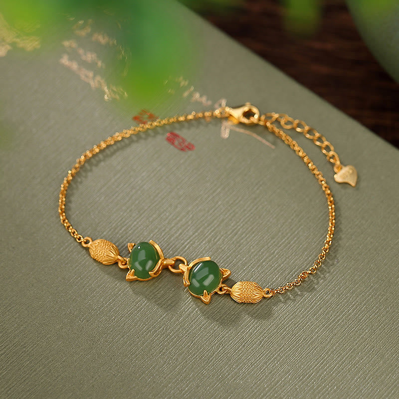 KarmaRipple's 925 Sterling Silver Authentic Hetian Ivory Jade Cyan Jade Lovely Fox Fortune Bracelet p1