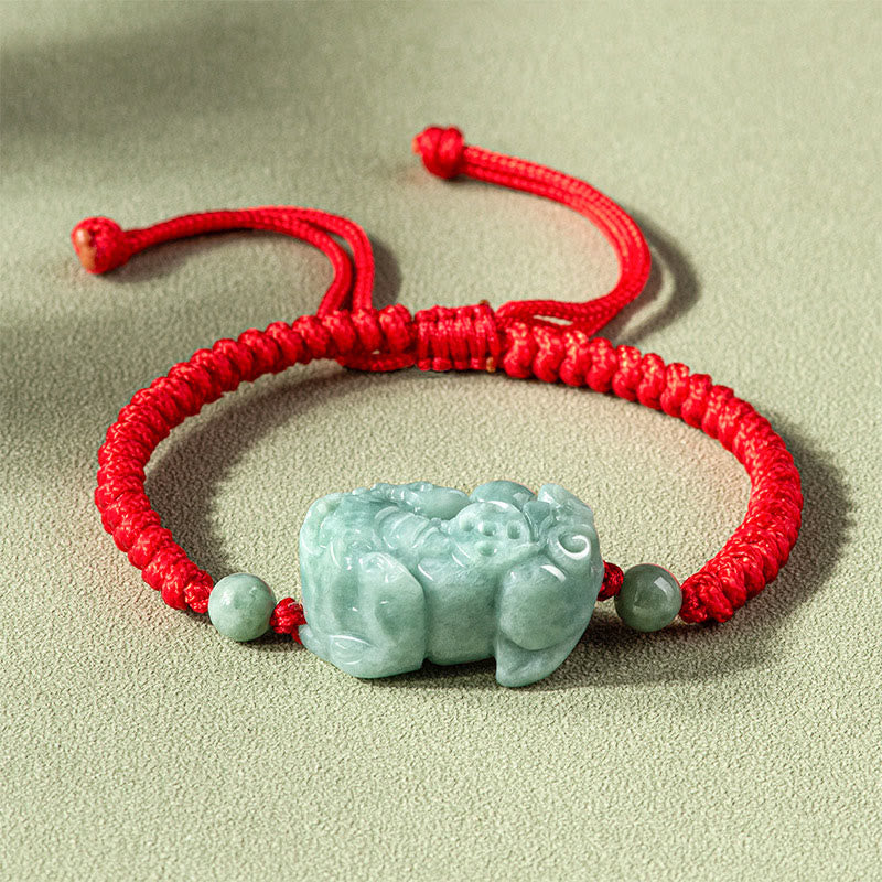 KarmaRipple's Handmade Authentic Jade PiXiu Protection King Kong Weave Woven String Bracelet p1