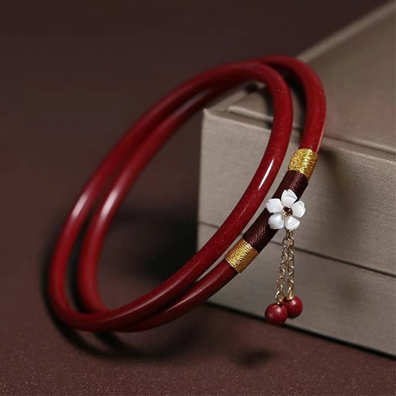 KarmaRipple's 2Pcs Cinnabar Flower Blessing Bangle Talisman Bracelet p1