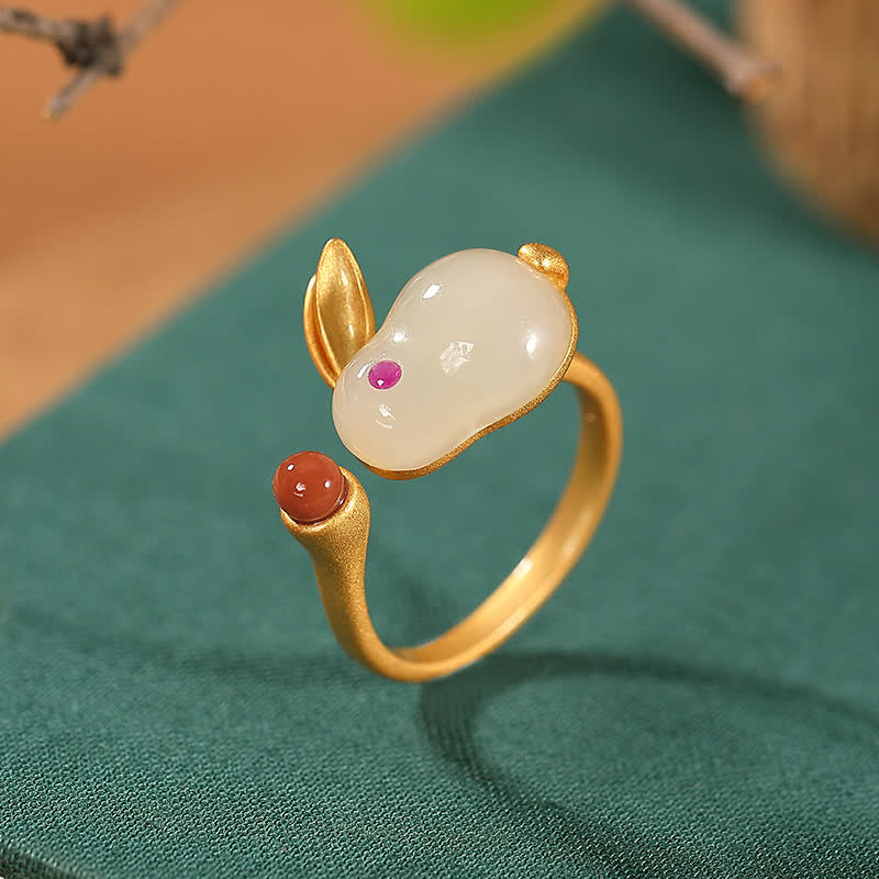 KarmaRipple's 925 Sterling Silver Year of the Rabbit Hetian Jade Fortune Ring Earrings Pendant Necklace p1