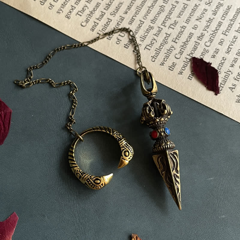 KarmaRipple's Pentagram Eye of God Feather Hamsa Bronze Balancing Pendant Necklace Pendulum p23