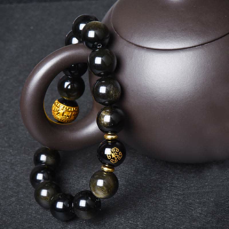 KarmaRipple's Chinese Zodiac Natal Buddha Gold Sheen Obsidian Wealth Protection Bracelet p16