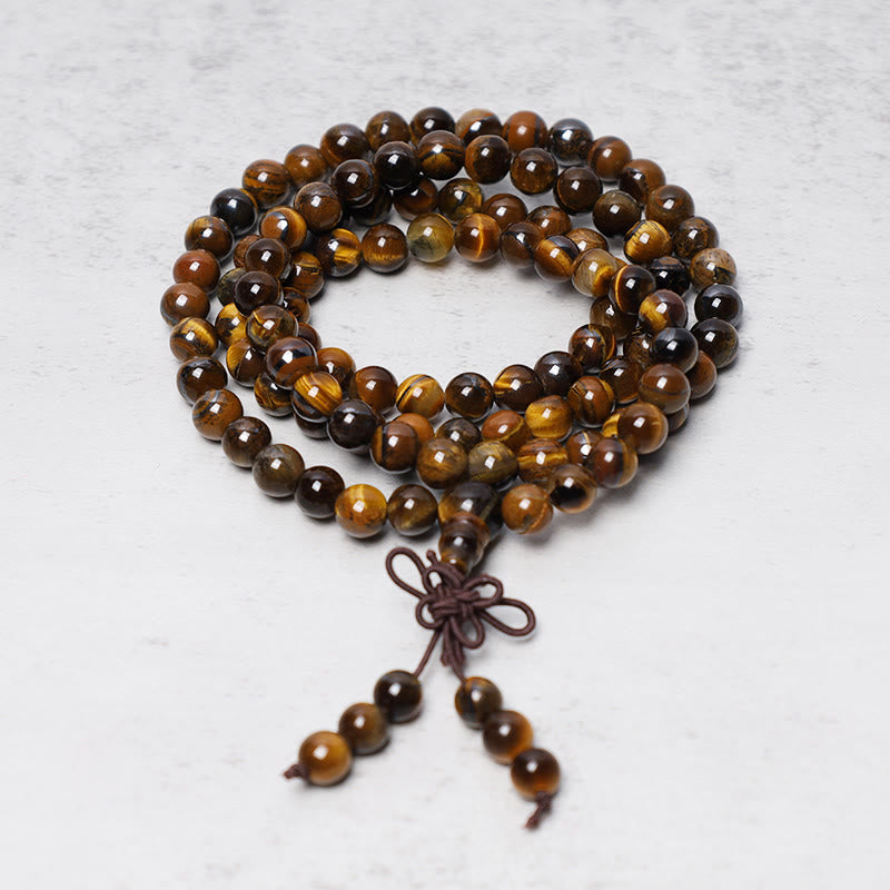 KarmaRipple's Tibetan 108 Authentic Tiger Eye Gemstone Beadwork Prayer Mala Bracelet Pendant p4