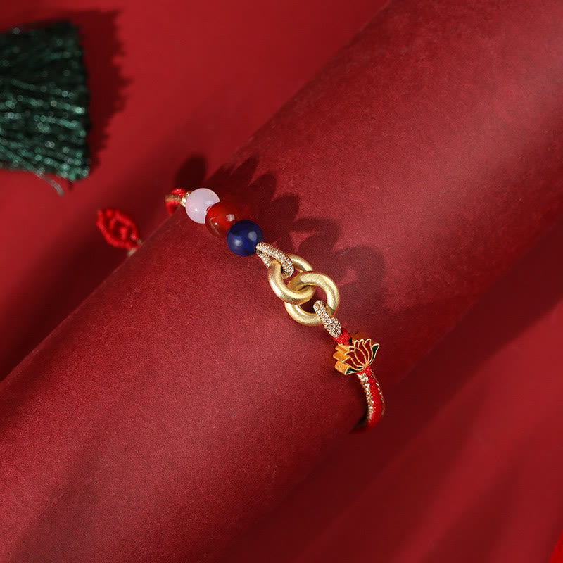 KarmaRipple's 925 Sterling Silver Double Peace Buckle Lotus Auspicious Bracelet p19