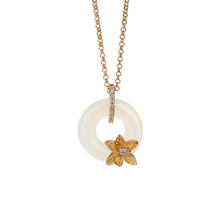KarmaRipple's 925 Sterling Silver Hetian Jade Peace Buckle Flower Fortune Pendant Necklace p4