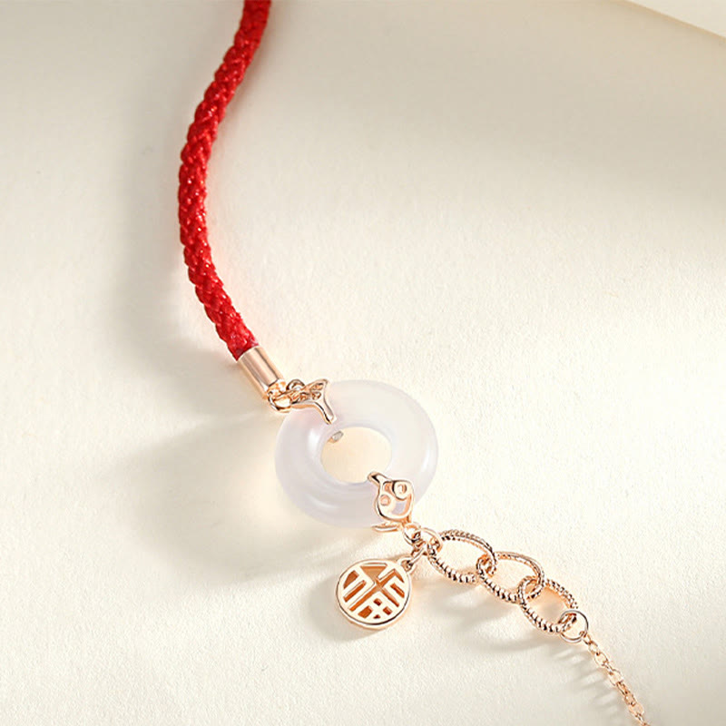 KarmaRipple's 925 Sterling Silver Peace Buckle Chalcedony Fu Character Balance Bracelet p5