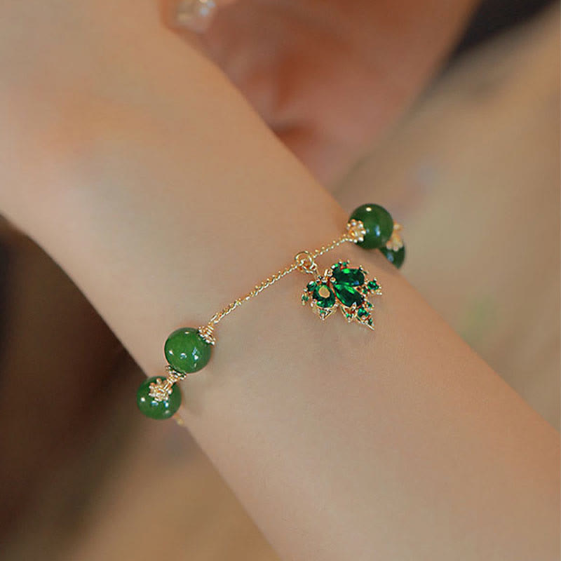 KarmaRipple's 14k Gold Plated Green Chalcedony Maple Leaf Courage Strength Bracelet p4