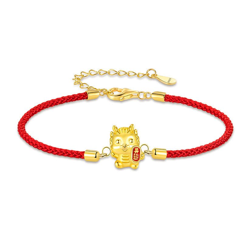 KarmaRipple's 925 Sterling Silver Year Of The Dragon Fortunate Golden Dragon Strength Red Rope Chain Bracelet p4