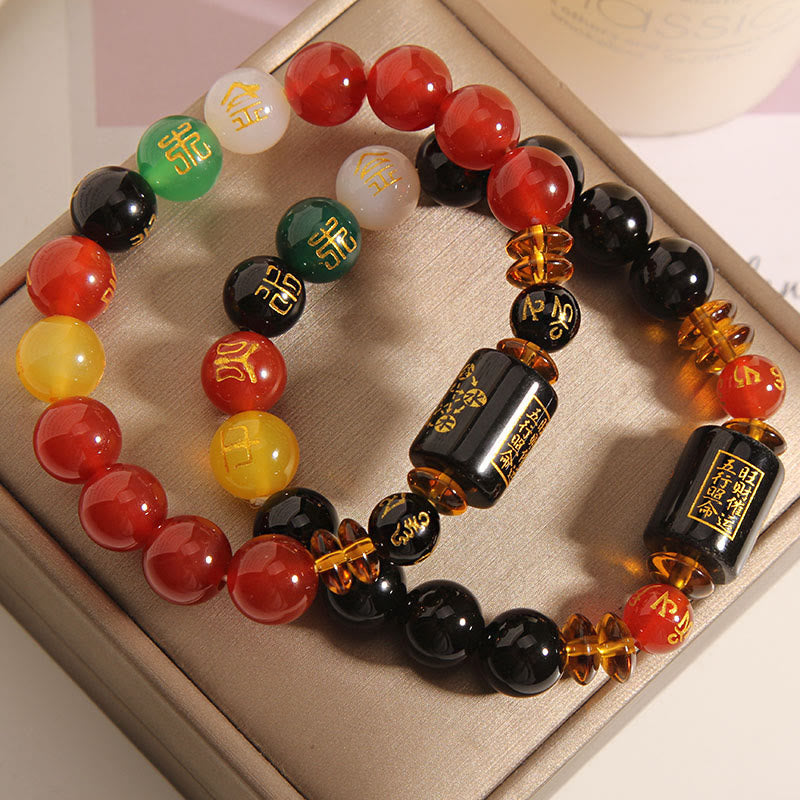 KarmaRipple's Five Elements Black Onyx Red Agate Wisdom Wealth Bracelet p31