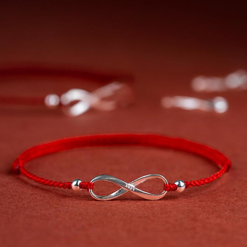 KarmaRipple's 925 Sterling Silver Endless Weave Protection Fortune Red String Bracelet Anklet p1