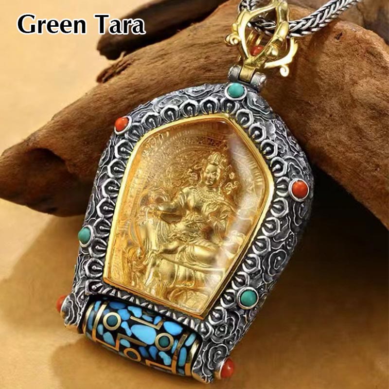 KarmaRipple's Tibet Chinese Zodiac Natal Buddha Thangka Prosperity Rotatable Dzi Bead Pendant Necklace p29