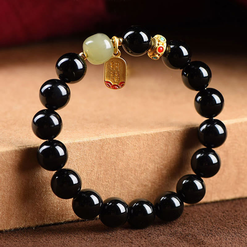 KarmaRipple's Black Onyx Hetian Jade Bead Fortunate Fortune Talisman Bracelet p8