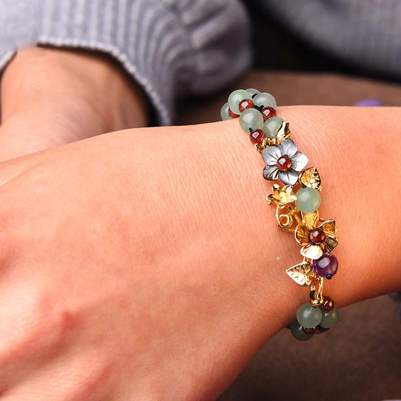 KarmaRipple's Green Aventurine Garnet Bead Flower Petal Fortune Bracelet p9